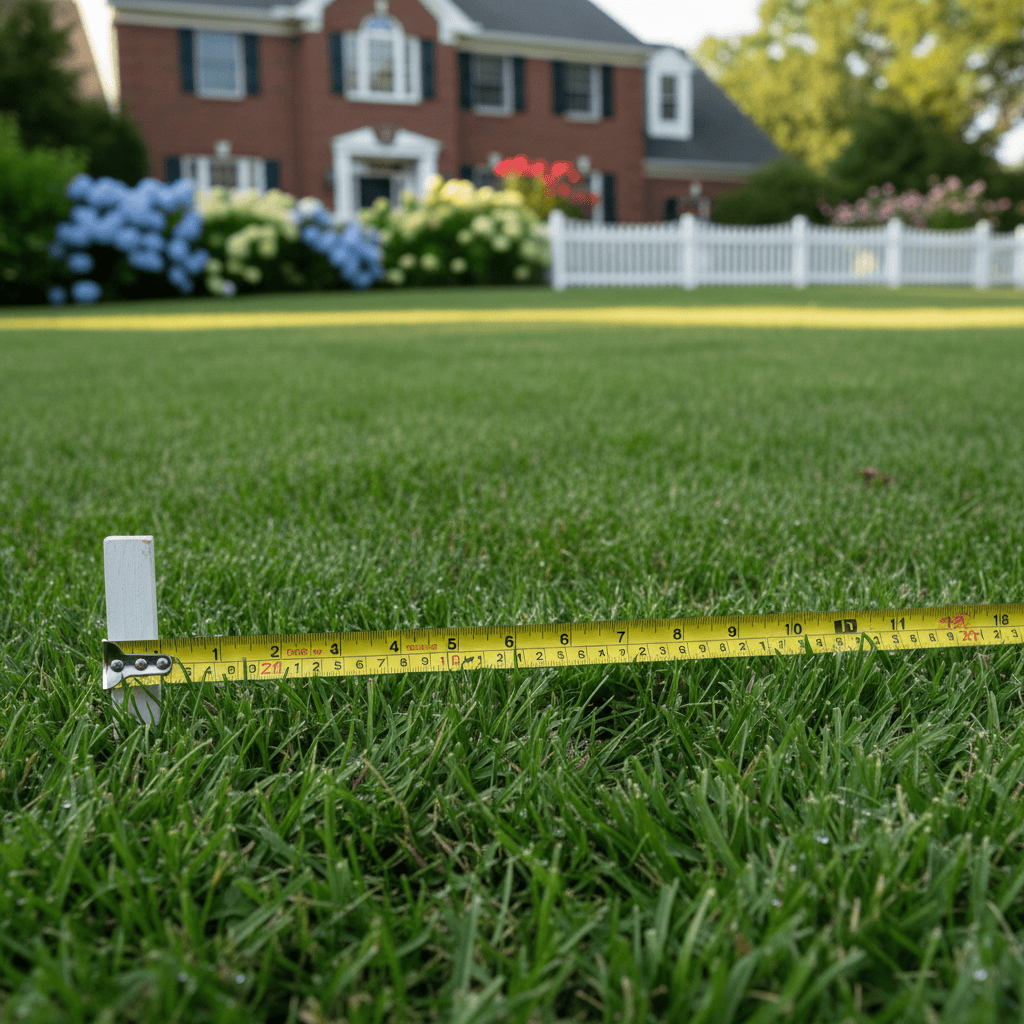 Measuring tape on a lawn to indicate size.
