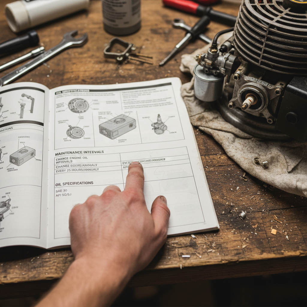 How Often Should You Change Oil in a Lawn Mower? Maintenance Schedule by Type & Usage Lawn mower manual open showing oil change specifications