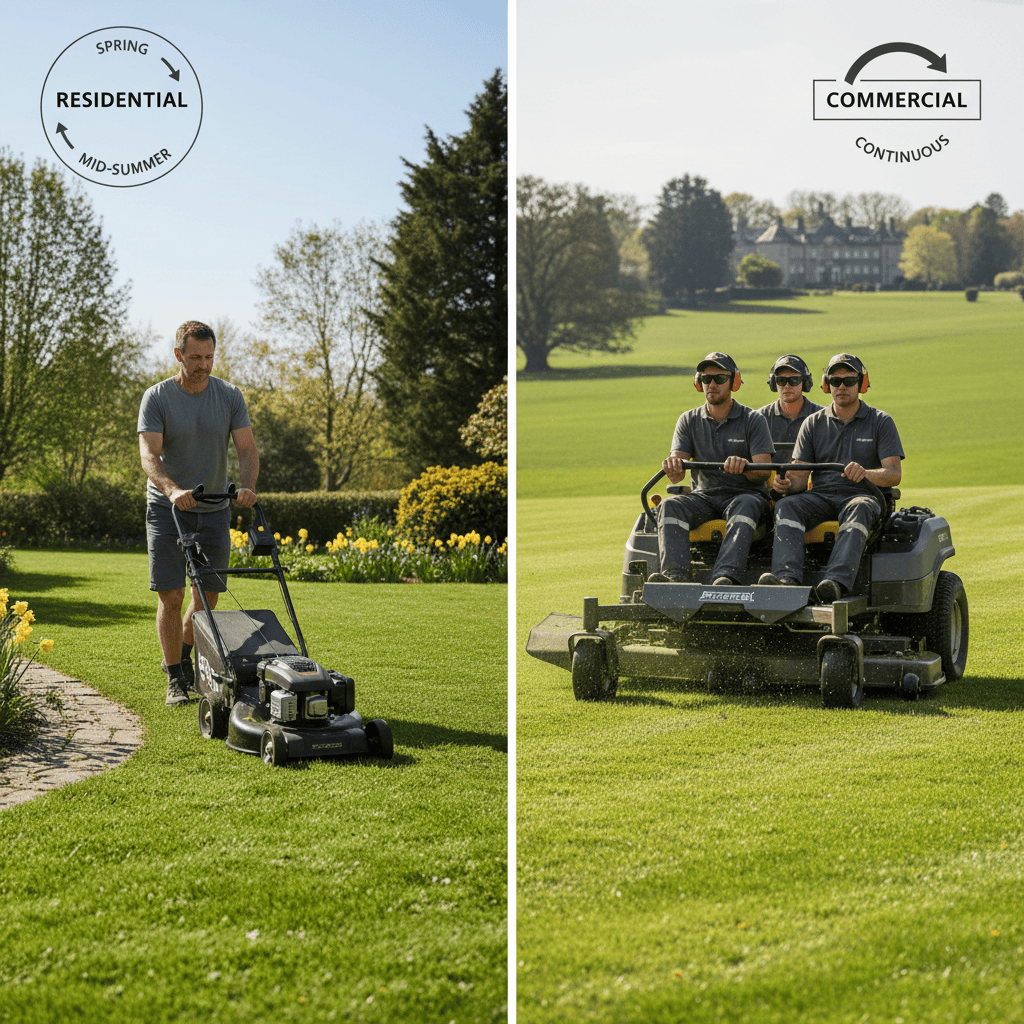 Residential versus commercial mower use comparison with seasonal timeline