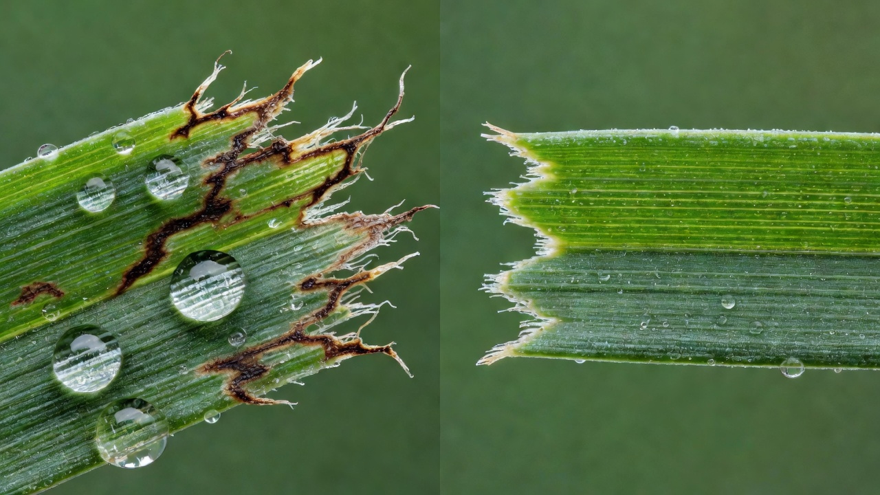Microscopic comparison of torn wet grass versus cleanly cut dry grass