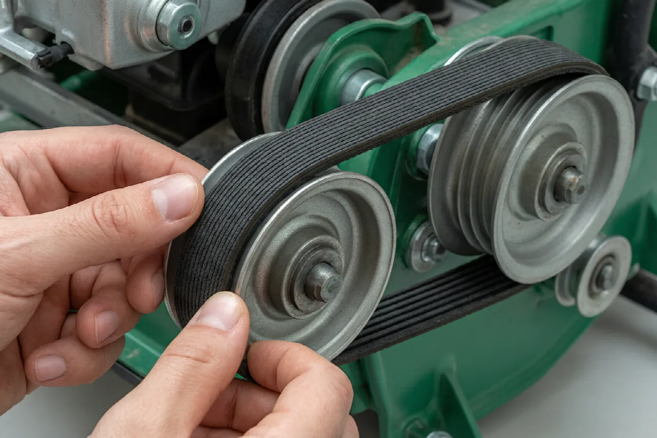 How to Change a Lawn Mower Belt: Step-by-Step Guide Routing a new lawn mower belt around pulleys