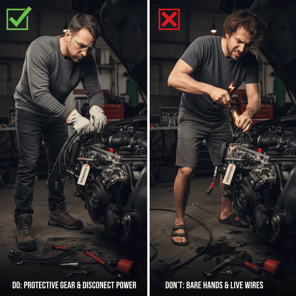 Safety equipment and precautions for lawn mower blade maintenance