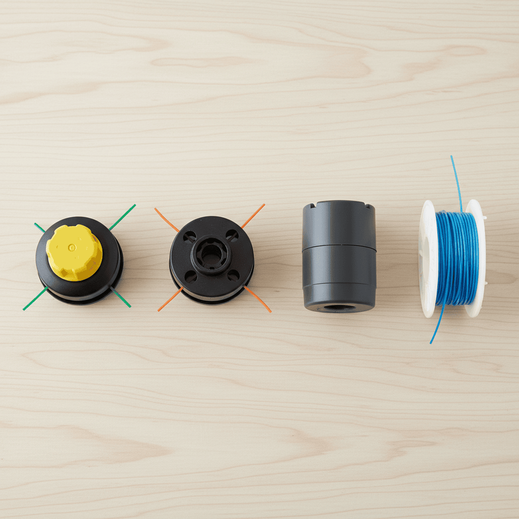 How Do You Change Grass Trimmer Line? (Step-by-Step Guide for Every Spool Type) Four different types of grass trimmer heads displayed for comparison.