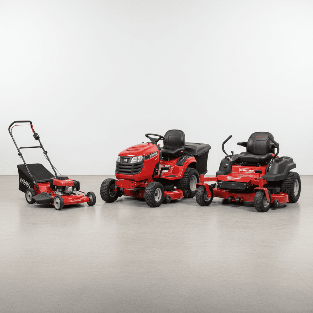 How Do You Change Oil in a Craftsman Lawn Mower? (Step-by-Step Guide) Comparison of three Craftsman lawn mower types: push, riding, and zero-turn.