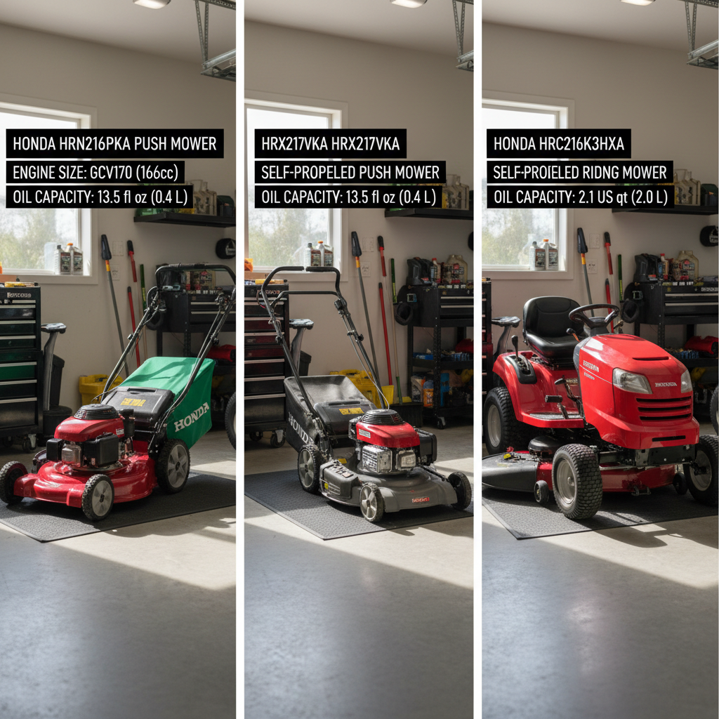 Understanding Your Honda Mower’s Oil Requirements Three types of Honda lawn mowers showing different models and sizes