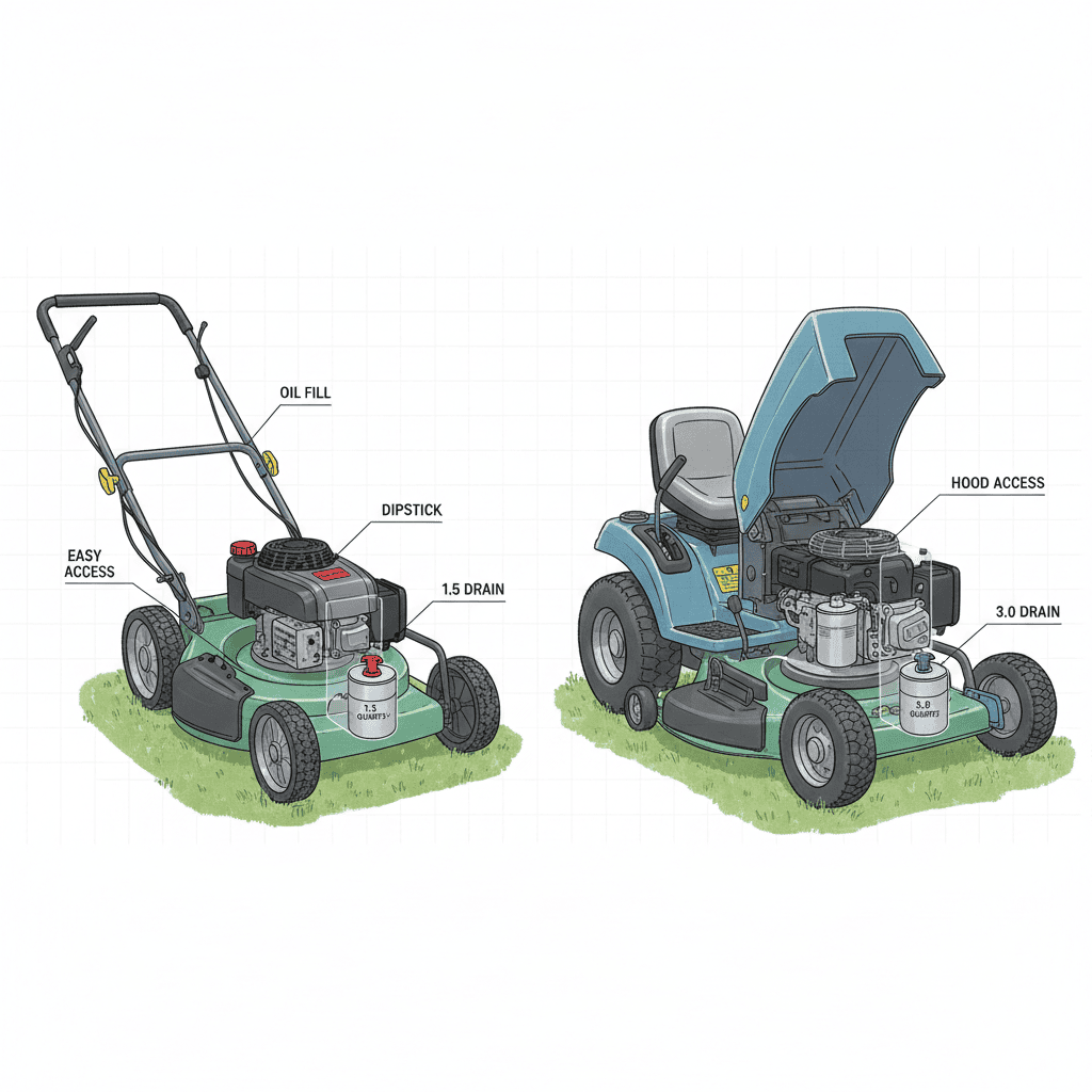 Walk-behind push mower and riding mower side-by-side comparison