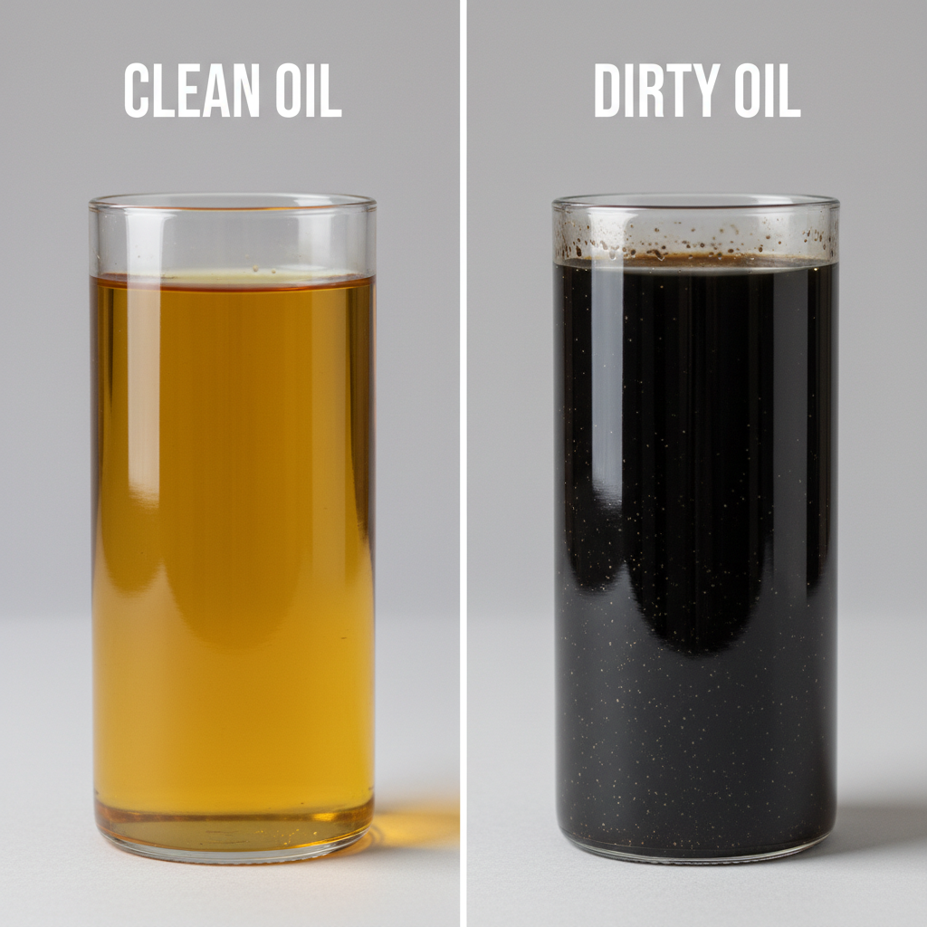 How Do You Change Oil in a Craftsman Push Lawn Mower? (Step-by-Step Guide) Clean golden oil versus dark dirty oil showing the difference between fresh and used motor oil