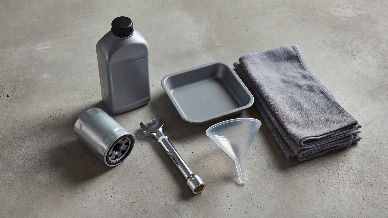 How Do You Change Oil on a Craftsman Riding Lawn Mower? (Step-by-Step Guide) Oil change tools and supplies laid out on a workbench before a riding mower oil change