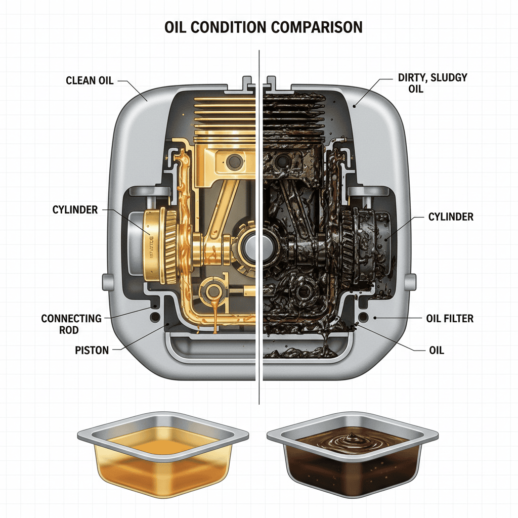 Why Regular Oil Changes Matter for Lawn Mowers Lawn mower engine cross-section showing oil lubrication of internal components