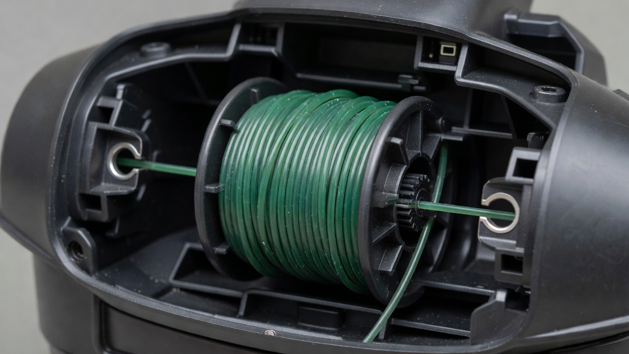 How to Change Weed Eater Line: Step-by-Step Guide for Most Models Close-up of an open weed eater trimmer head revealing the internal spool mechanism.