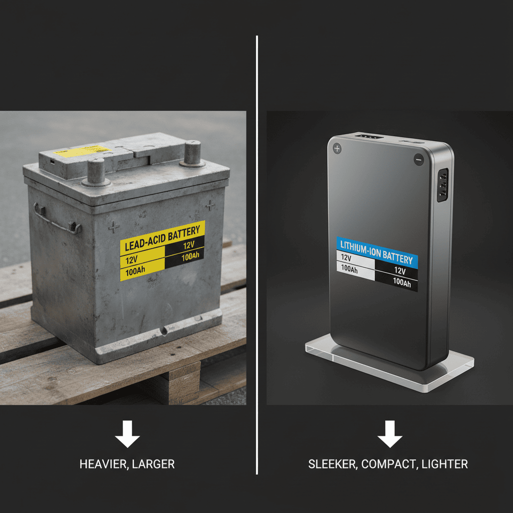 Lead-acid and lithium-ion lawn mower batteries side by side