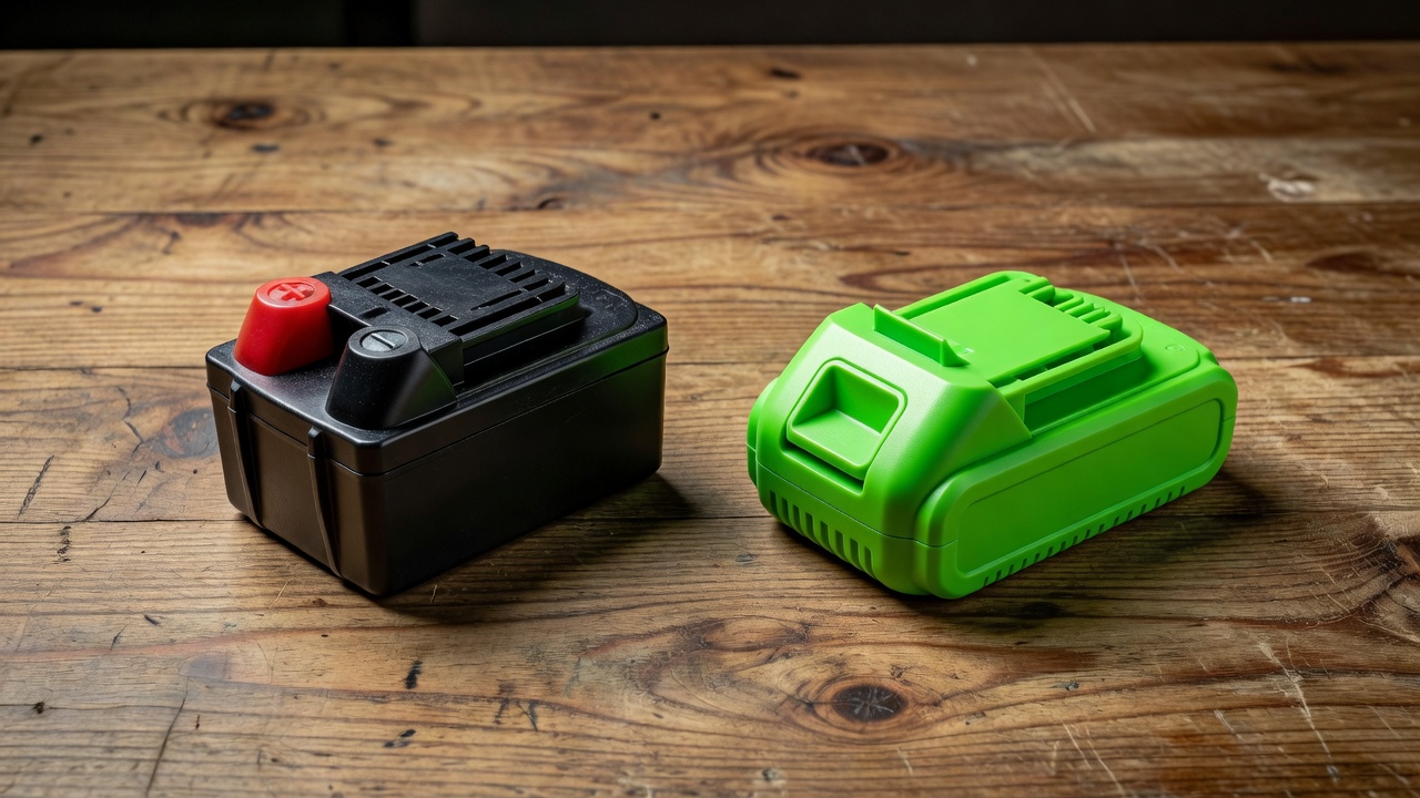 How Do You Charge a Lawn Mower Battery with a Charger? (Step-by-Step Guide) A 12V lead-acid riding mower battery and a lithium-ion cordless mower battery pack shown side by side on a workbench