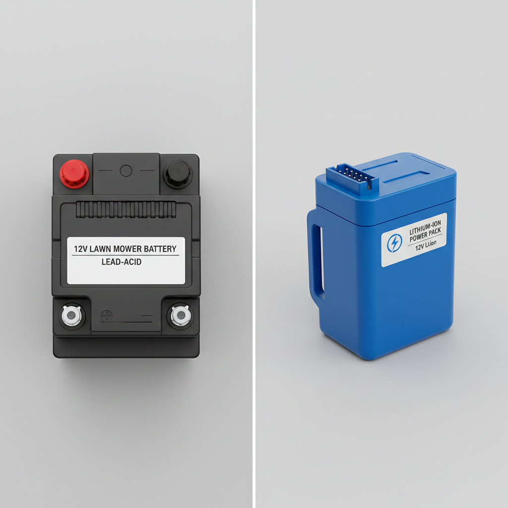 Side-by-side comparison of lead-acid and lithium-ion lawn mower batteries