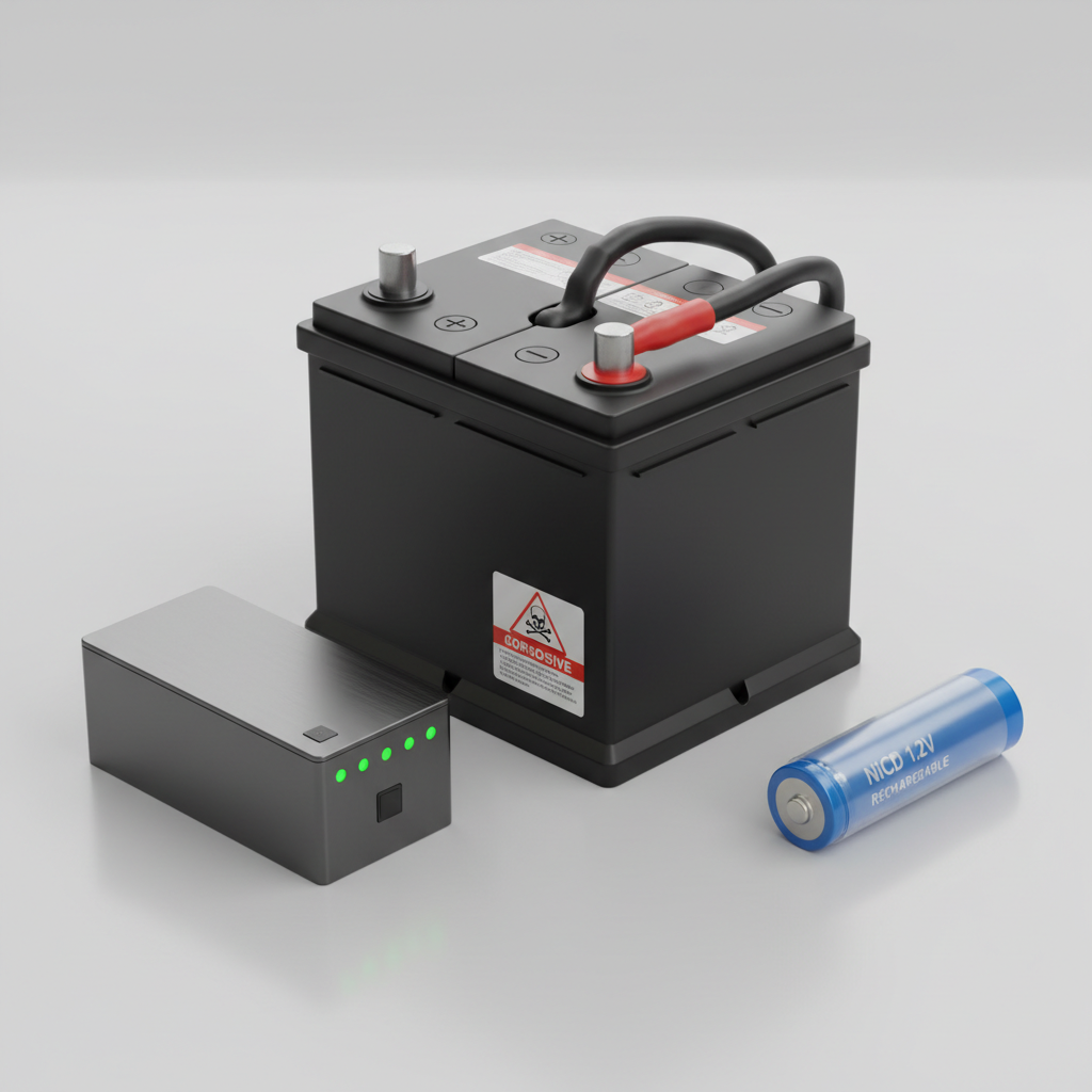 How Do I Charge a Lawn Mower Battery? Step-by-Step Guide Three different lawn mower battery types displayed side-by-side showing lithium-ion, lead-acid, and NiCd designs
