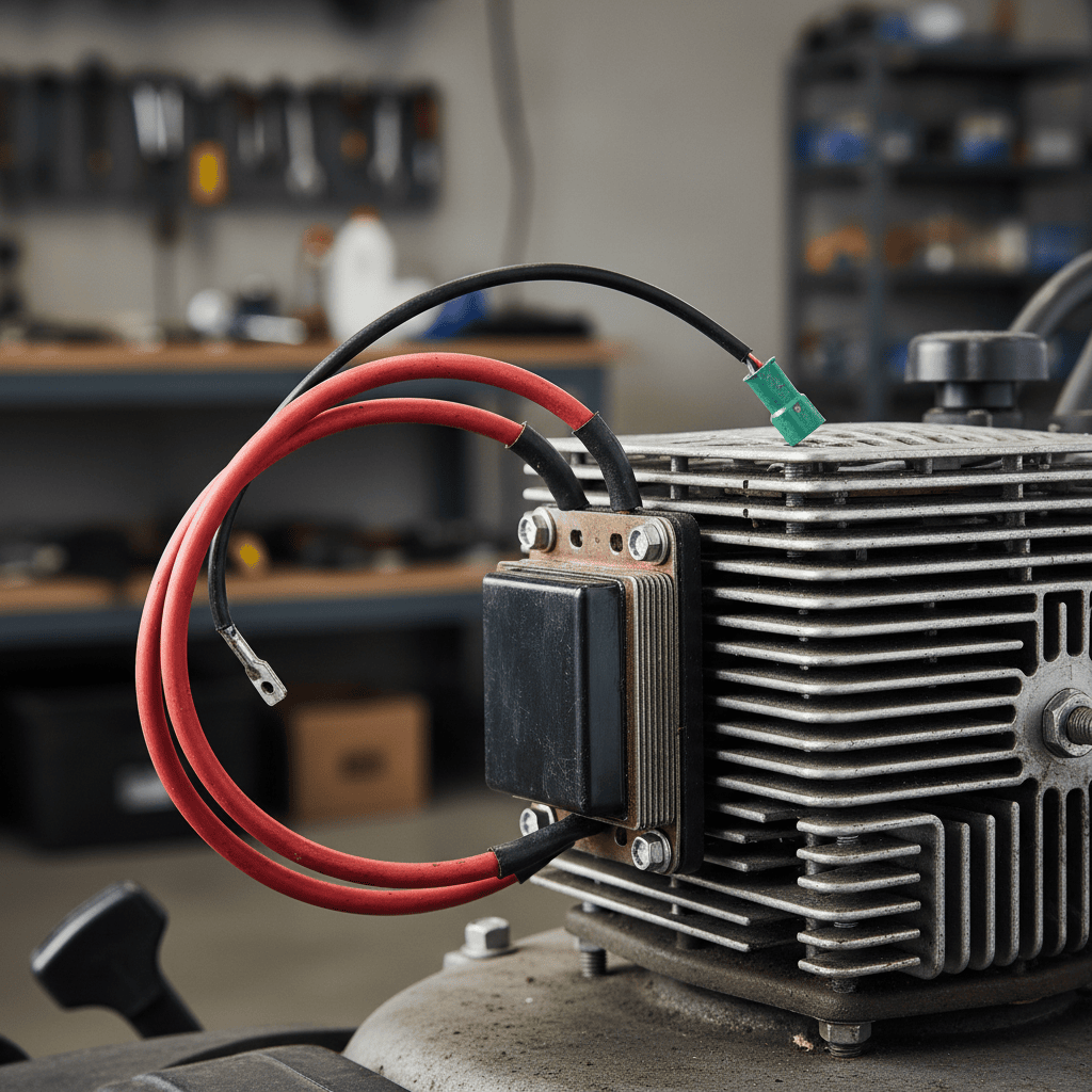 How to Check the Coil on a Lawn Mower: A Step-by-Step Diagnostic Guide A lawn mower ignition coil mounted on the engine block with its wires disconnected.