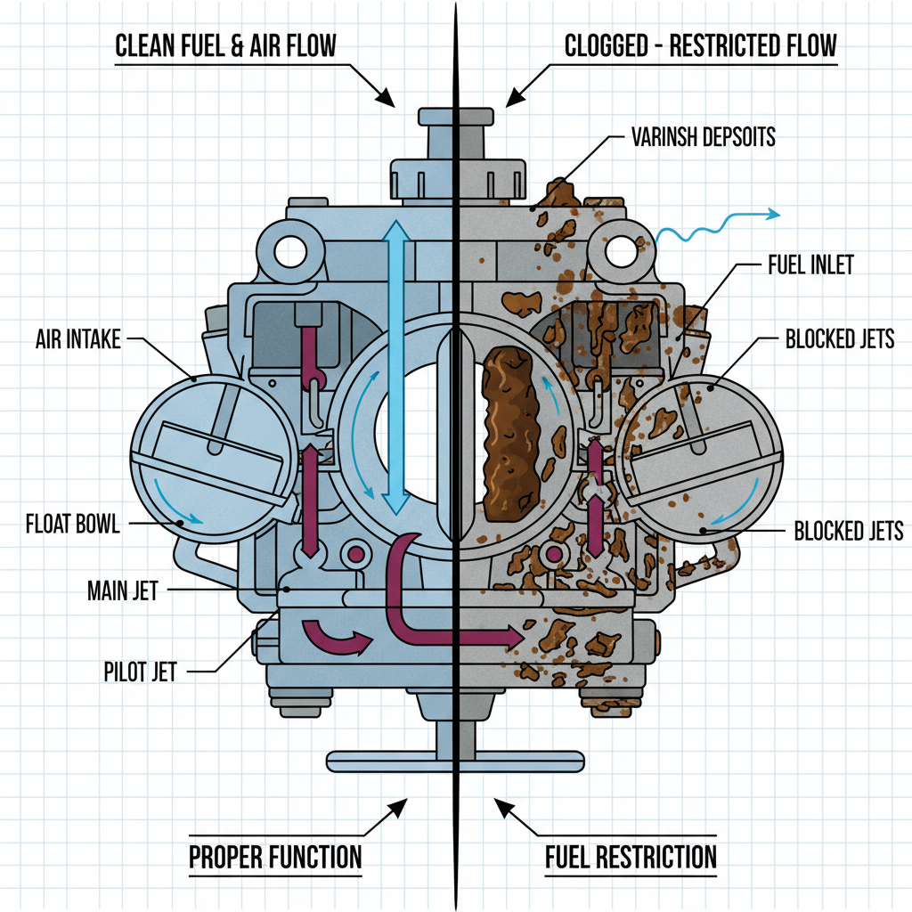 How Do You Clean a Craftsman Lawn Mower Carburetor? (Step-by-Step Guide) Comparison of clean versus clogged carburetor passages and jets