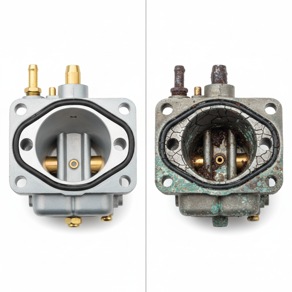 How Do You Clean a Carburetor on a Toro Lawn Mower? (Step-by-Step Guide) Side-by-side comparison of a clean carburetor and a damaged carburetor needing replacement