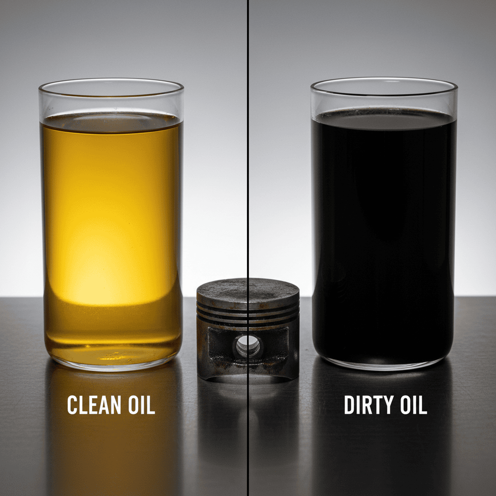 Comparison of clean versus dirty lawn mower engine oil samples