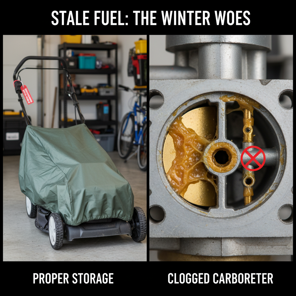 Lawn mower storage versus carburetor damage from stale gasoline