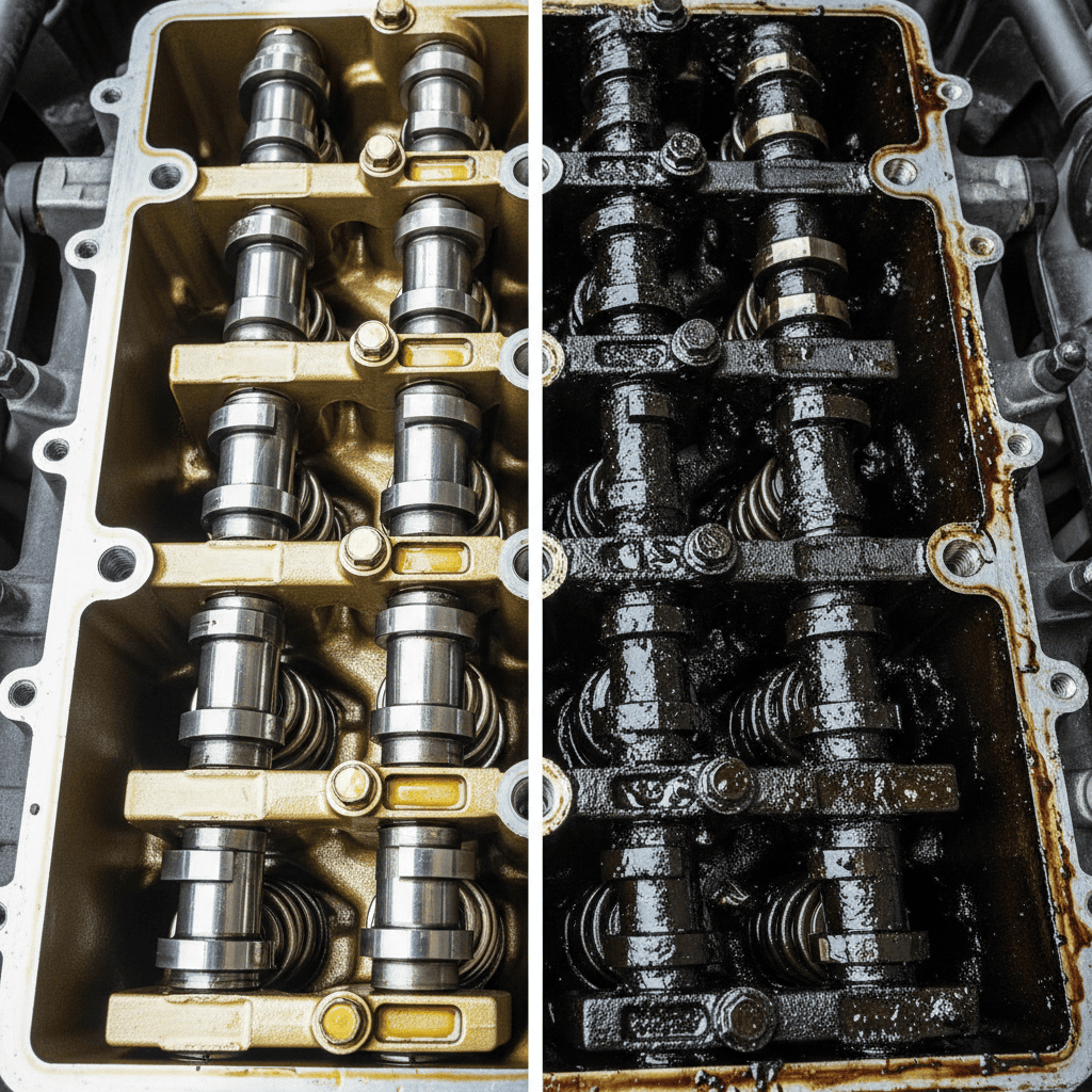 Comparison of clean engine versus engine with degraded oil