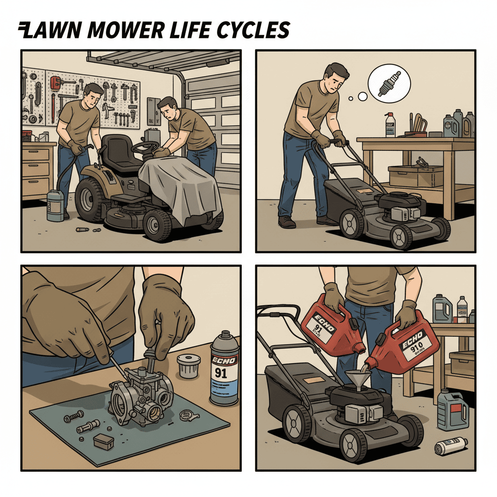 Four common reasons for draining lawn mower gas: winter storage, troubleshooting, repairs, and fuel type change