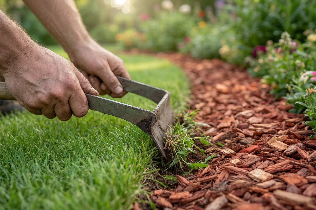 How to Edge a Garden: Methods and Maintenance Gardener tidying a garden edge trench with a hand edger