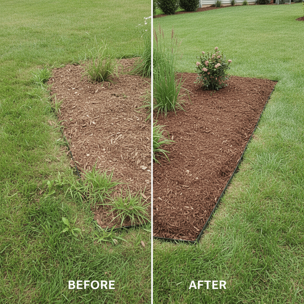 How to Edge Mulch Beds: Techniques, Tools, and Best Practices Before and after comparison of mulch bed edging showing improved garden appearance