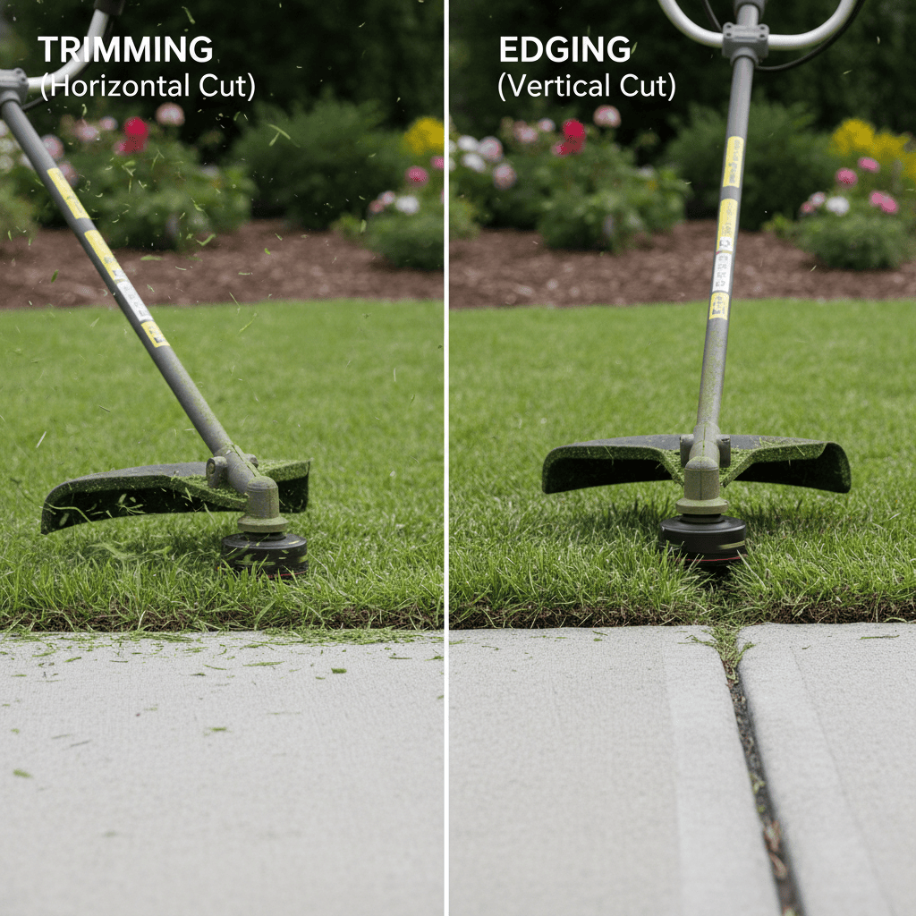 How to Edge with a Weed Eater? (Step-by-Step Guide for Clean Lawn Lines) Visual comparison of horizontal trimming versus vertical edging with a string trimmer
