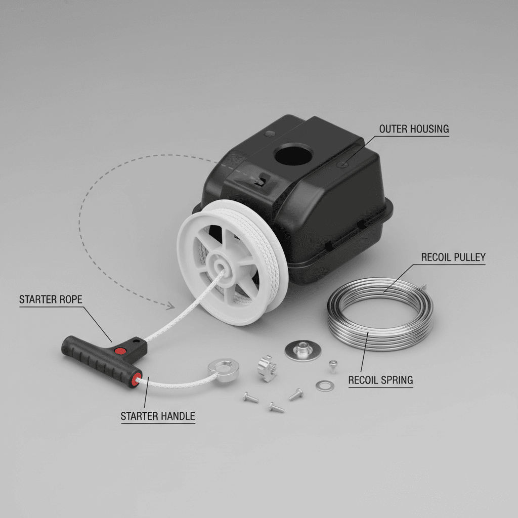 Components of a lawn mower recoil starter system