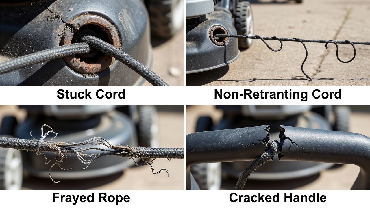 Four types of pull cord failures displayed side by side