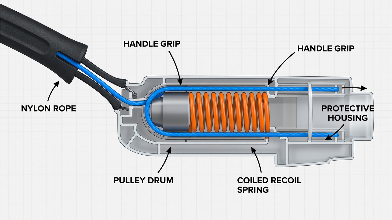 Understanding the Starter Rope System Cross-section diagram of lawn mower starter rope system components