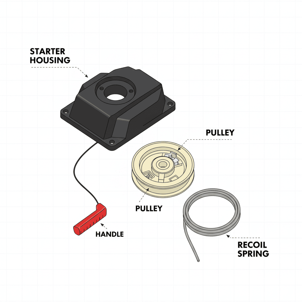 Diagram of lawn mower recoil starter components