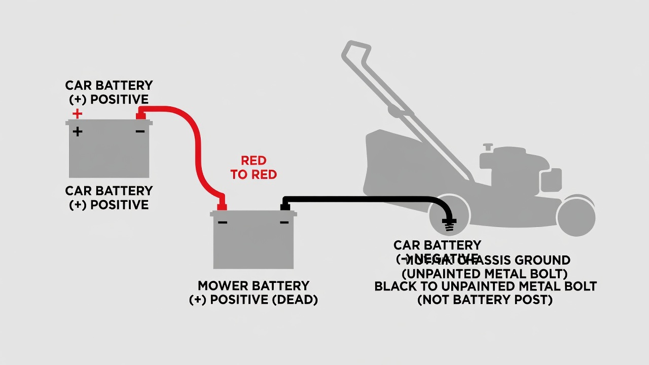 How Do You Jump a Lawn Mower Battery? (Step-by-Step Guide for Both Methods) Diagram showing correct jumper cable connection order for a lawn mower.