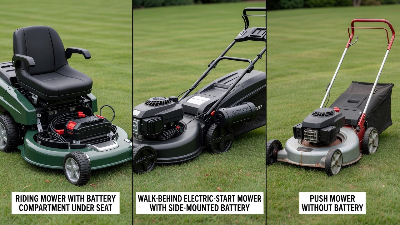 Understanding Your Lawn Mower Type Three types of lawn mowers showing battery and non-battery models