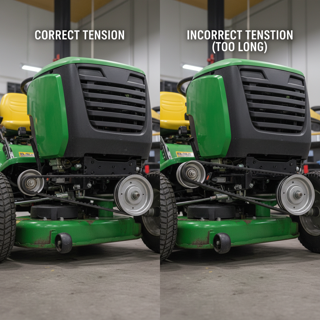 How Do You Measure a Lawn Mower Belt? (Step-by-Step Guide) Comparison of a lawn mower with a correctly fitted belt versus one with a slipping, incorrect belt.