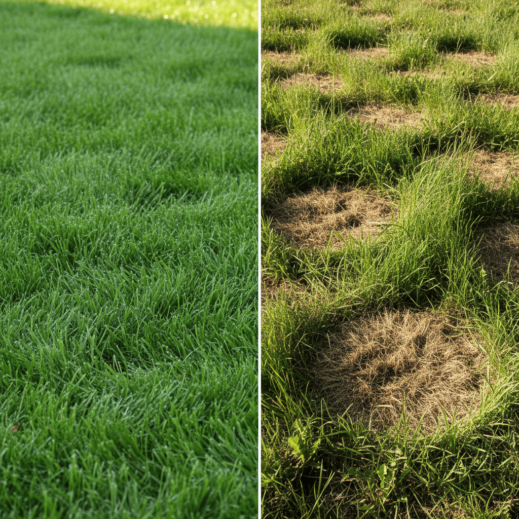 How to Measure Grass Height: A Simple Guide for Lawns and Pastures A comparison of a healthy, well-maintained lawn versus a stressed, poorly maintained lawn.