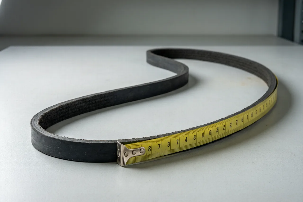 How to Measure a Lawn Mower Belt: A Step-by-Step Guide Cloth tape measure following the outer edge of a lawn mower belt laid flat