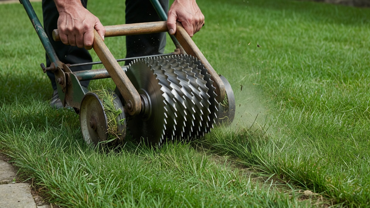 How to Mow a Lawn Without a Mower: A Complete Guide to Manual & Alternative Methods Close-up of a manual reel mower cutting grass.