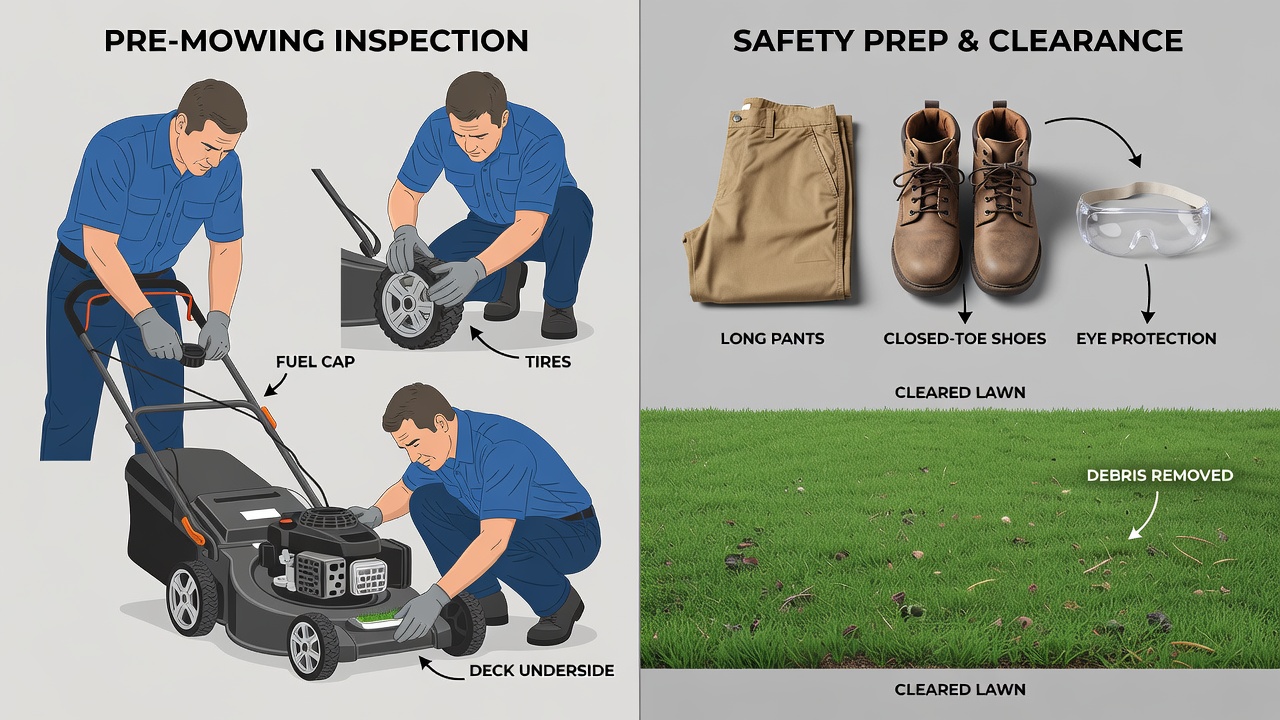 Pre-operation safety checks including equipment inspection and safety gear preparation