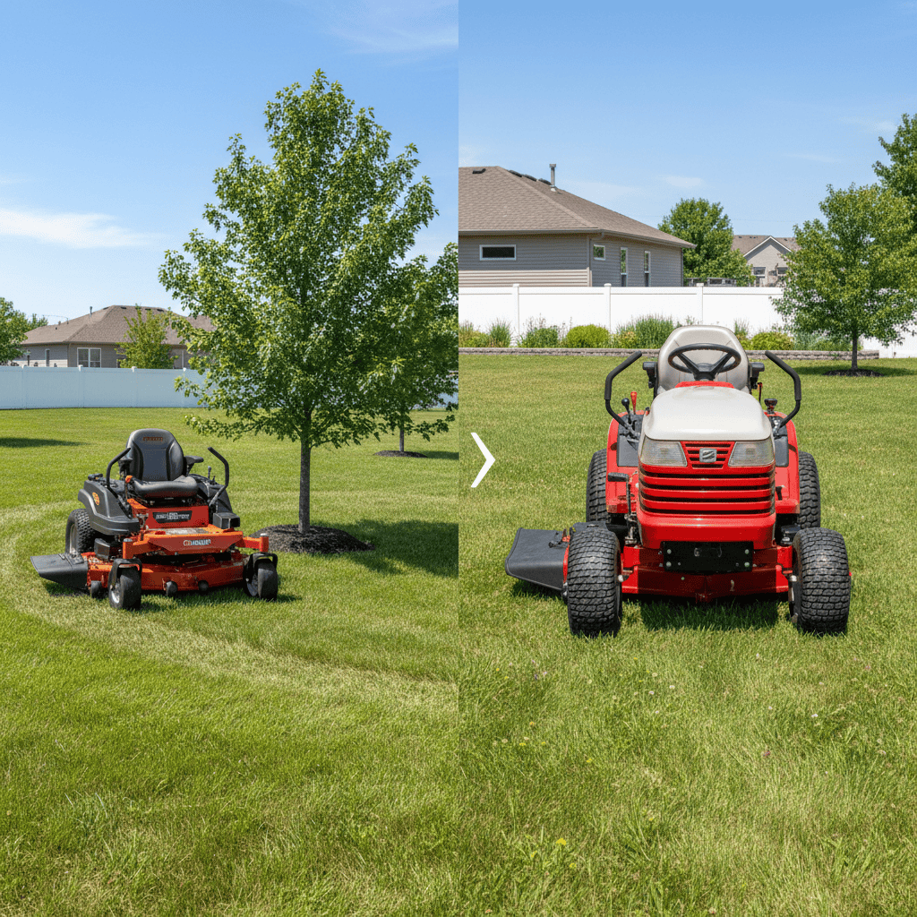 How Do You Operate a Zero Turn Lawn Mower? (Step-by-Step Guide for Beginners) Comparison of a zero-turn mower with steering levers and a traditional riding mower with a steering wheel.