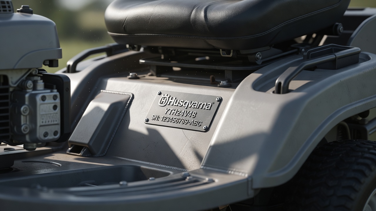 Finding Your Model-Specific Instructions Close-up of Husqvarna mower model number identification plate
