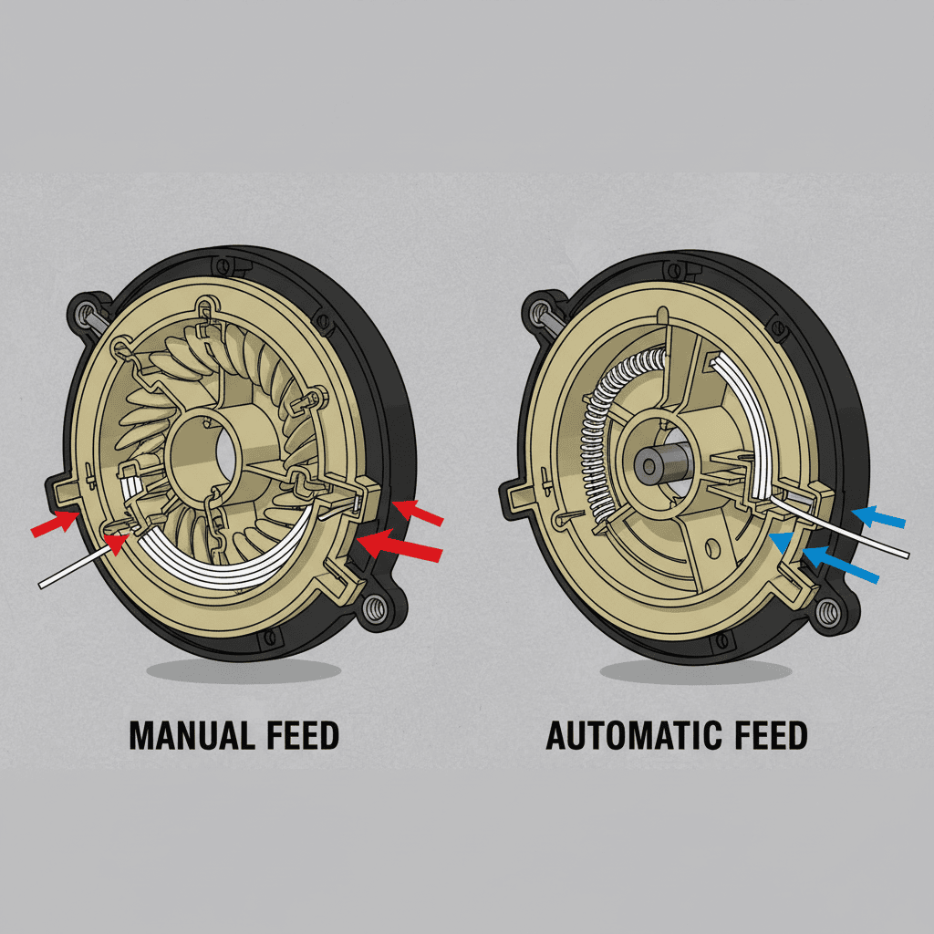 Comparison of manual and automatic feed trimmer spools with internal mechanisms