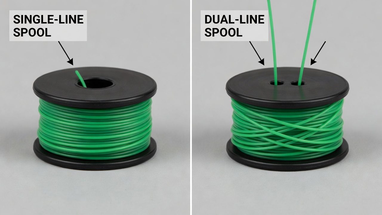Single-Line vs. Dual-Line Heads Side-by-side comparison of single-line and dual-line weed wacker spool heads