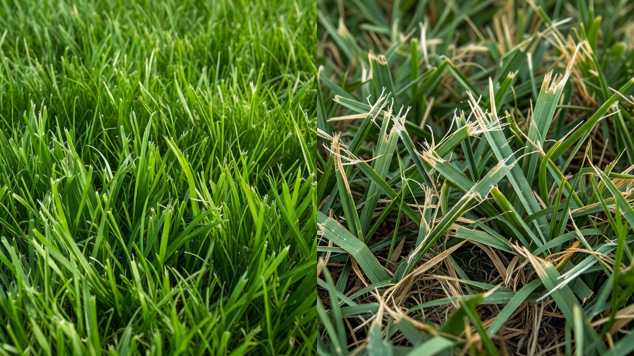 Why You Might Need to Remove Your Mower Blade Comparison of lawn damage caused by dull versus sharp mower blades