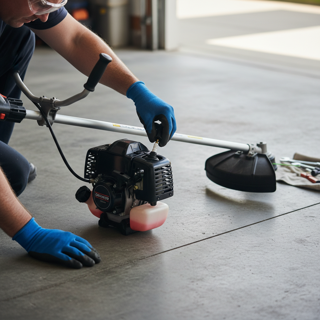 How to Remove Head from STIHL Weed Eater Person disconnecting a string-trimmer spark-plug boot while the machine sits still.