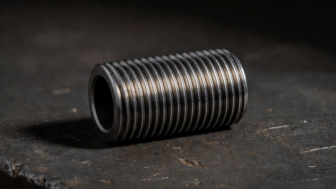 Left-hand reverse thread on a trimmer drive shaft adapter showing the direction of the thread spiral