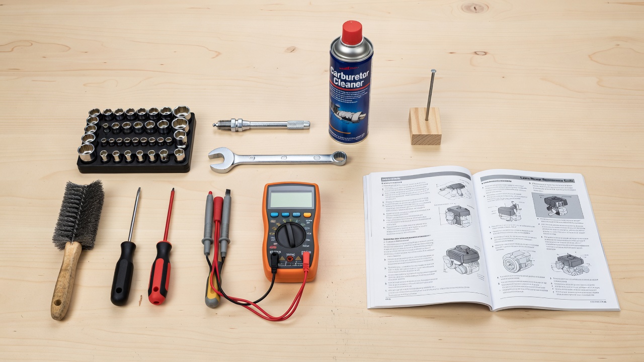How to Repair a Craftsman Lawn Mower: Symptom-Based Fixes for Gas, Self-Propelled, and Riding Models Essential lawn mower repair tools arranged on a workbench