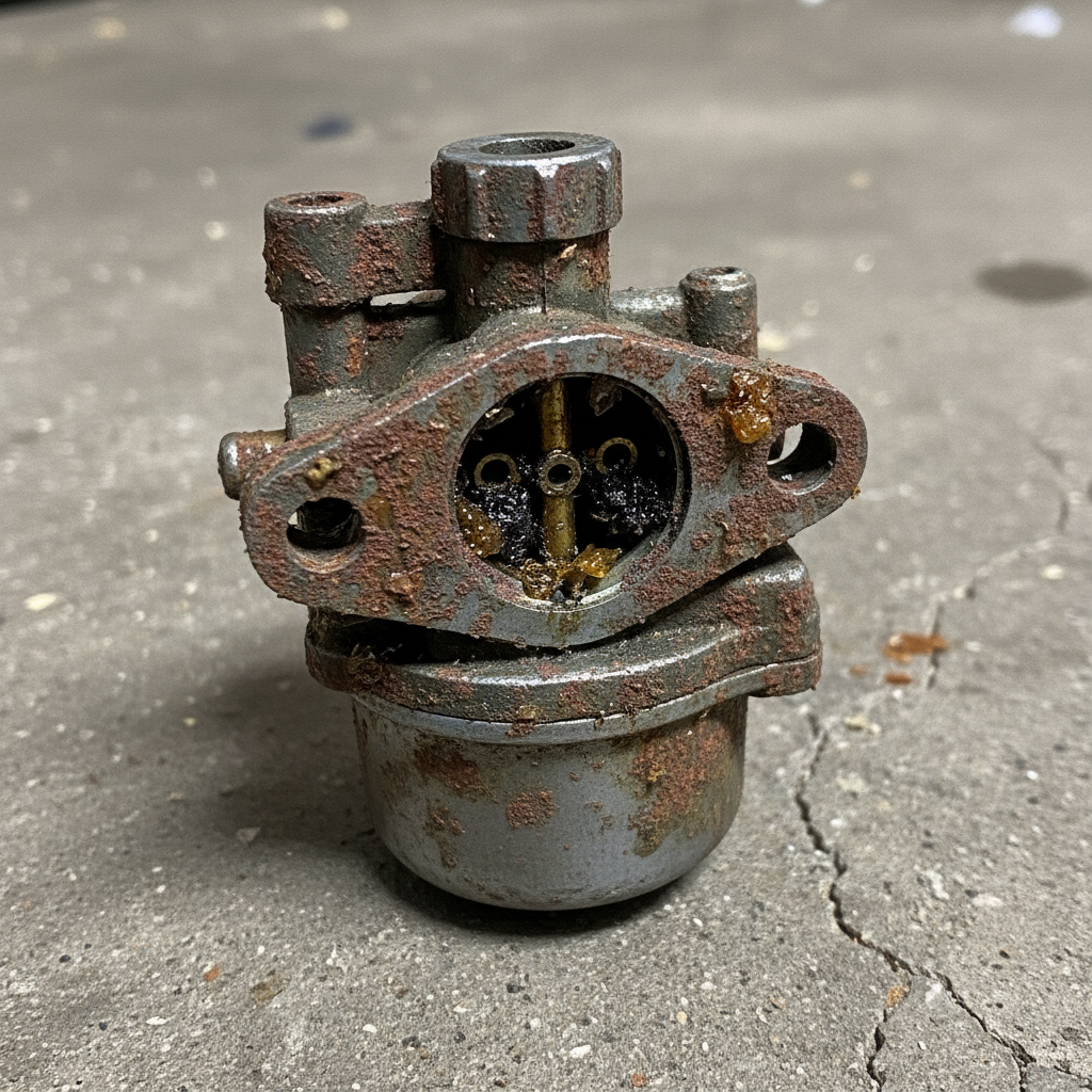 How Do You Replace a Lawn Mower Carburetor? (Step-by-Step Guide) Corroded lawn mower carburetor with varnish deposits and clogged jets showing signs of failure