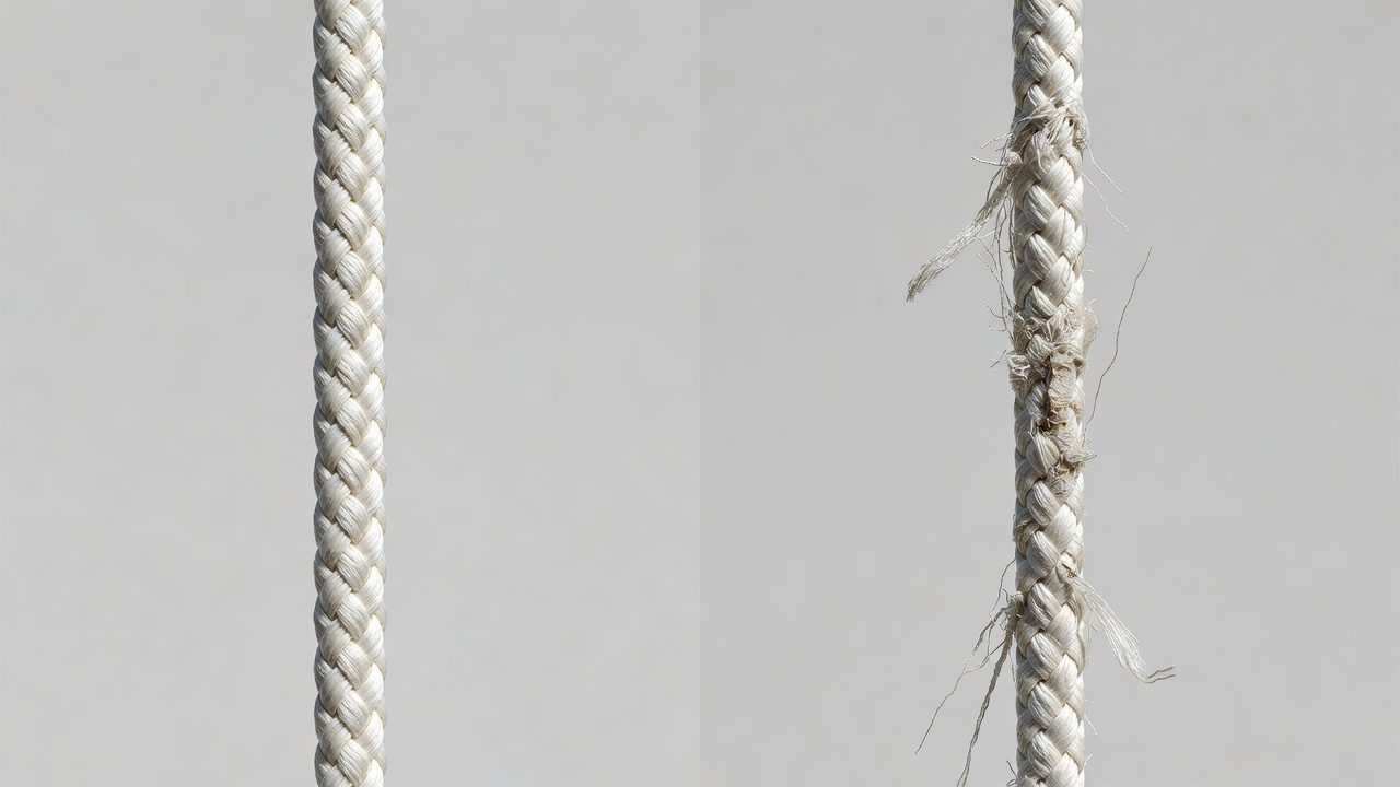 Comparison of a healthy pull rope versus a damaged frayed rope needing replacement