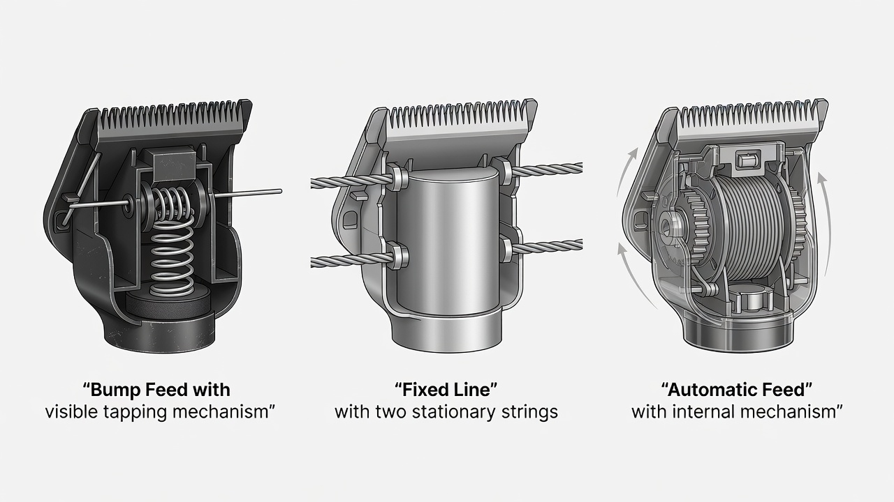 Comparison of three common weed eater trimmer head types